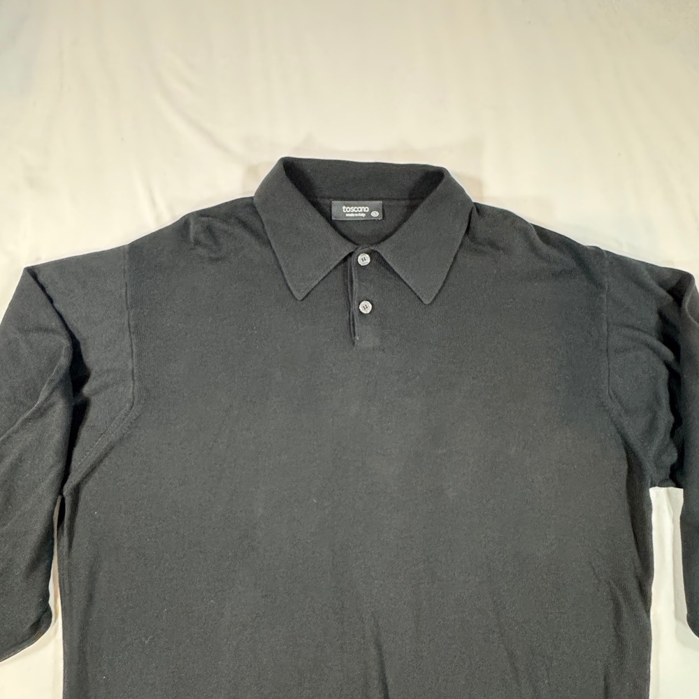 Toscano Long Sleeve Knit Polo Sweater Made in Italy Men's XLT‎ Black Luxury - Picture 2 of 8